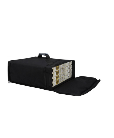 Bolsa térmica para pizza 50x50x25 cm SEMIRRÍGIDA con cierre magnético y doble apertura delantera/trasera.
